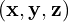 \mathbf{(x, y, z)}