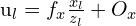 $u_l = f_x \frac{x_l}{z_l} + O_x$