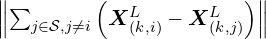\left\|\sum_{j \in \mathcal{S}, j \neq i}\left(\boldsymbol{X}_{(k, i)}^L-\boldsymbol{X}_{(k, j)}^L\right)\right\|