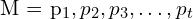 $M = {p_1, p_2, p_3, \ldots, p_t}$
