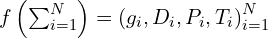 f \left( \sum_{i=1}^{N} \right) = \left( g_i, D_i, P_i, T_i \right)_{i=1}^{N}