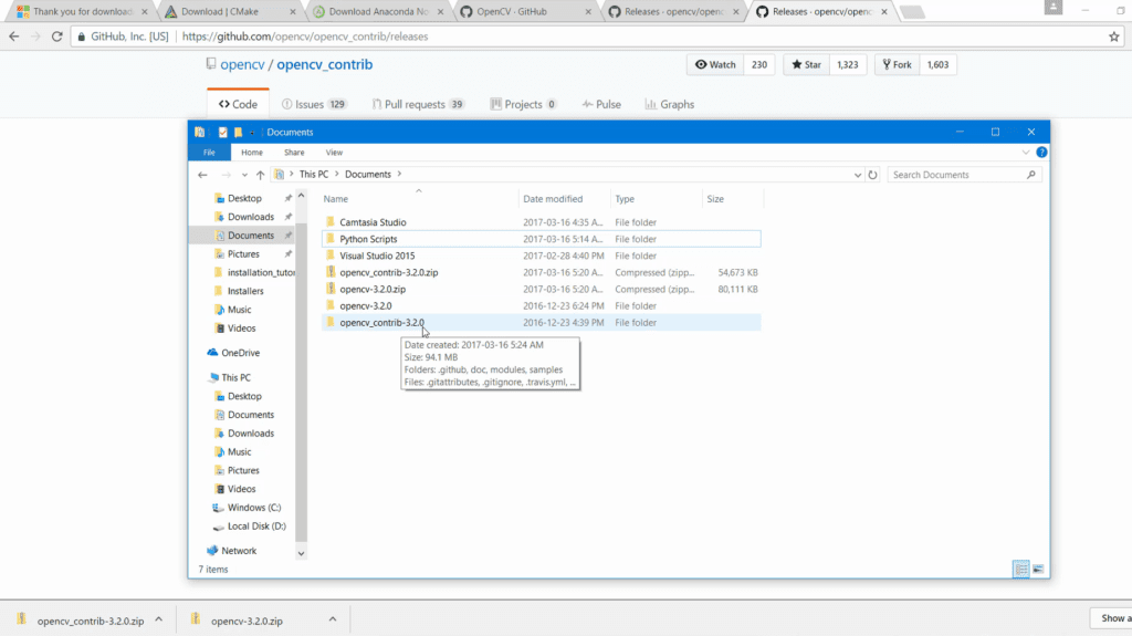 Extract OpenCV 3.2.0 and OpenCV contrib 3.2.0 to same folder
