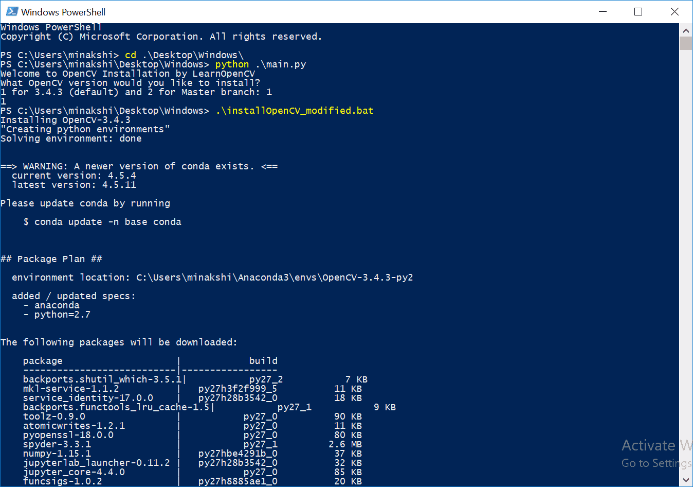 Как удалить opencv python на windows