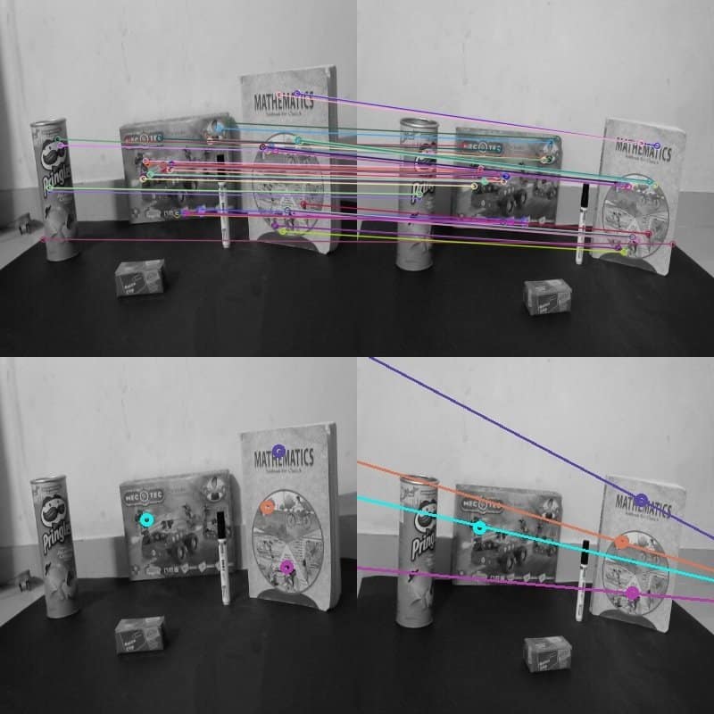 Feature matching and epipolar lines for non-parallel imaging planes 