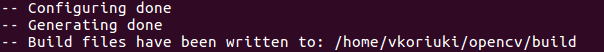 Screenshot showing the ‘configuration successful’ message in terminal, after building the OpenCV library.