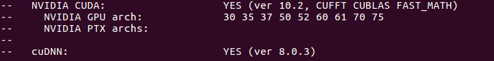 Screenshot of terminal message confirming that Nvidia is on and CUDA has been found.
