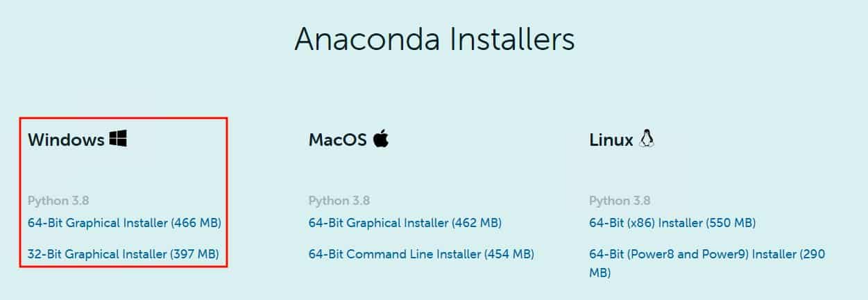 Anaconda Installers download page