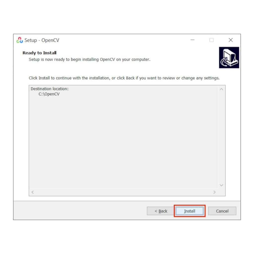 OpenCV Installer Confirm Install