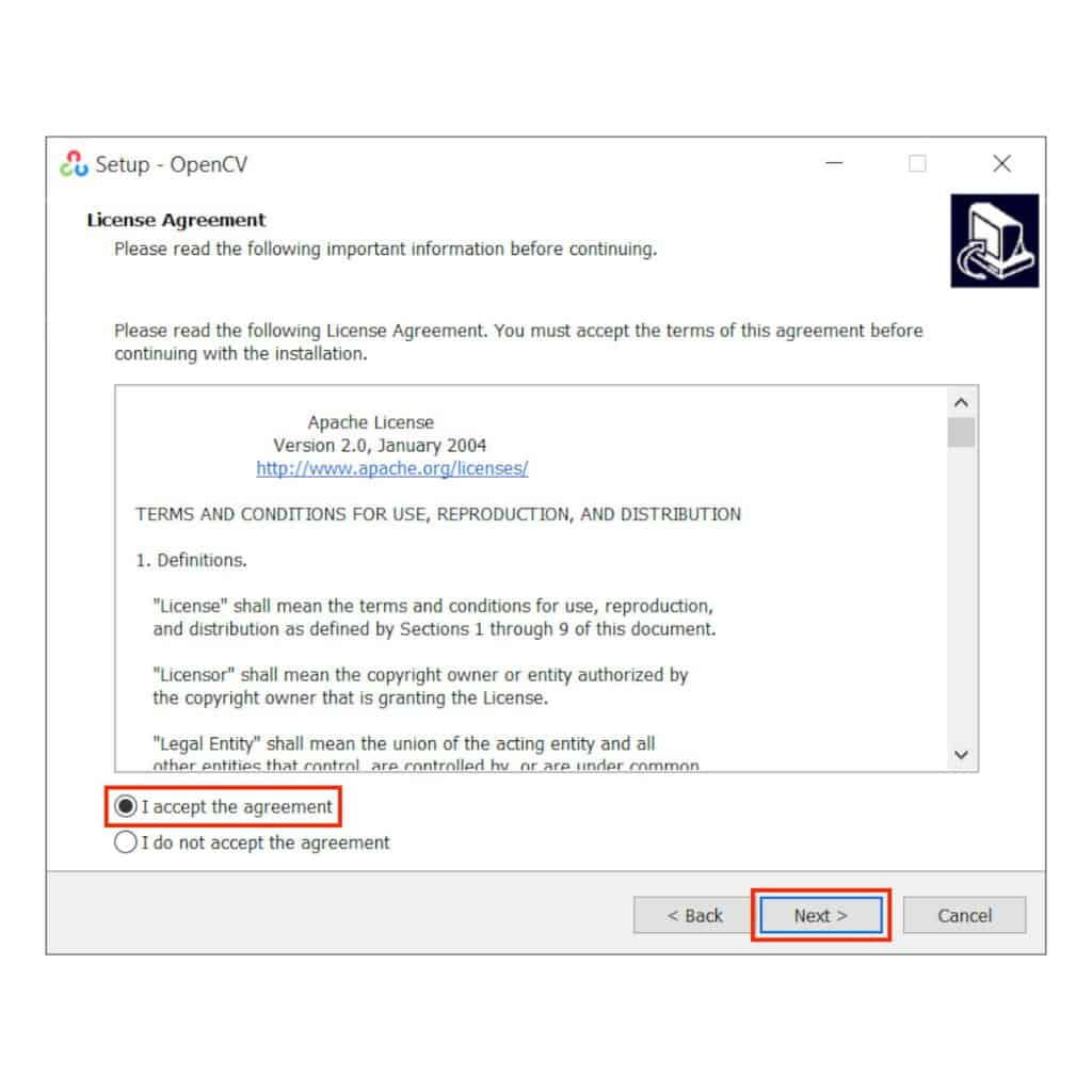 OpenCV Installer License Agreement