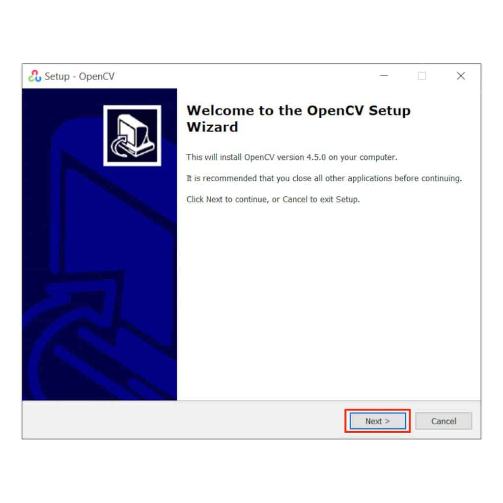 OpenCV Installer Welcome Screen