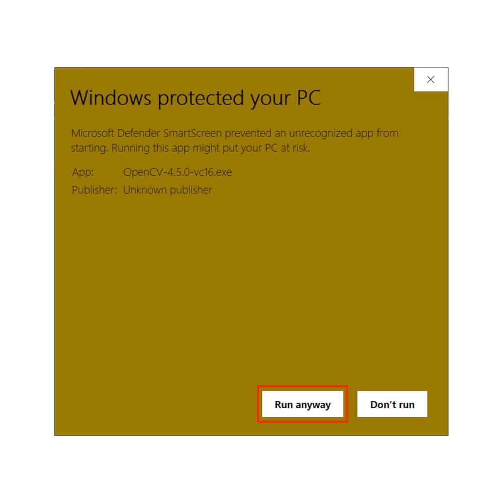 Microsoft Defender SmartScreen asking explicit permission to Run the installer anyway