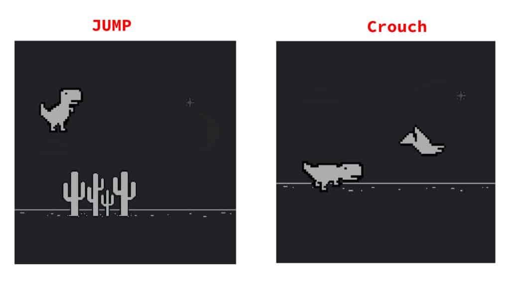 Jump and crouch control in Chrome's T-rex game