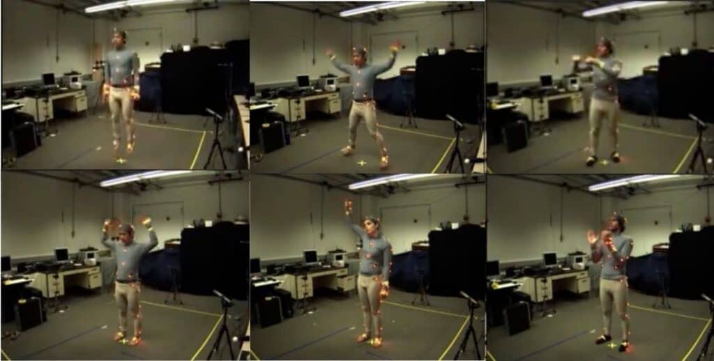 An image showing a series of 6 human actions (JUMPING, JUMPING_JACKS, BOXING, WAVING_2HANDS, WAVING_1HAND, CLAPPING_HANDS) from a subset of the MHAD dataset.
