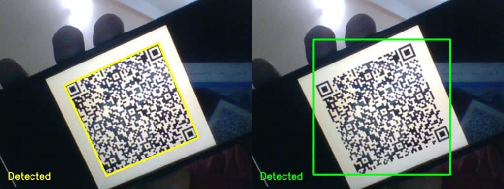 detections on rotated QR code