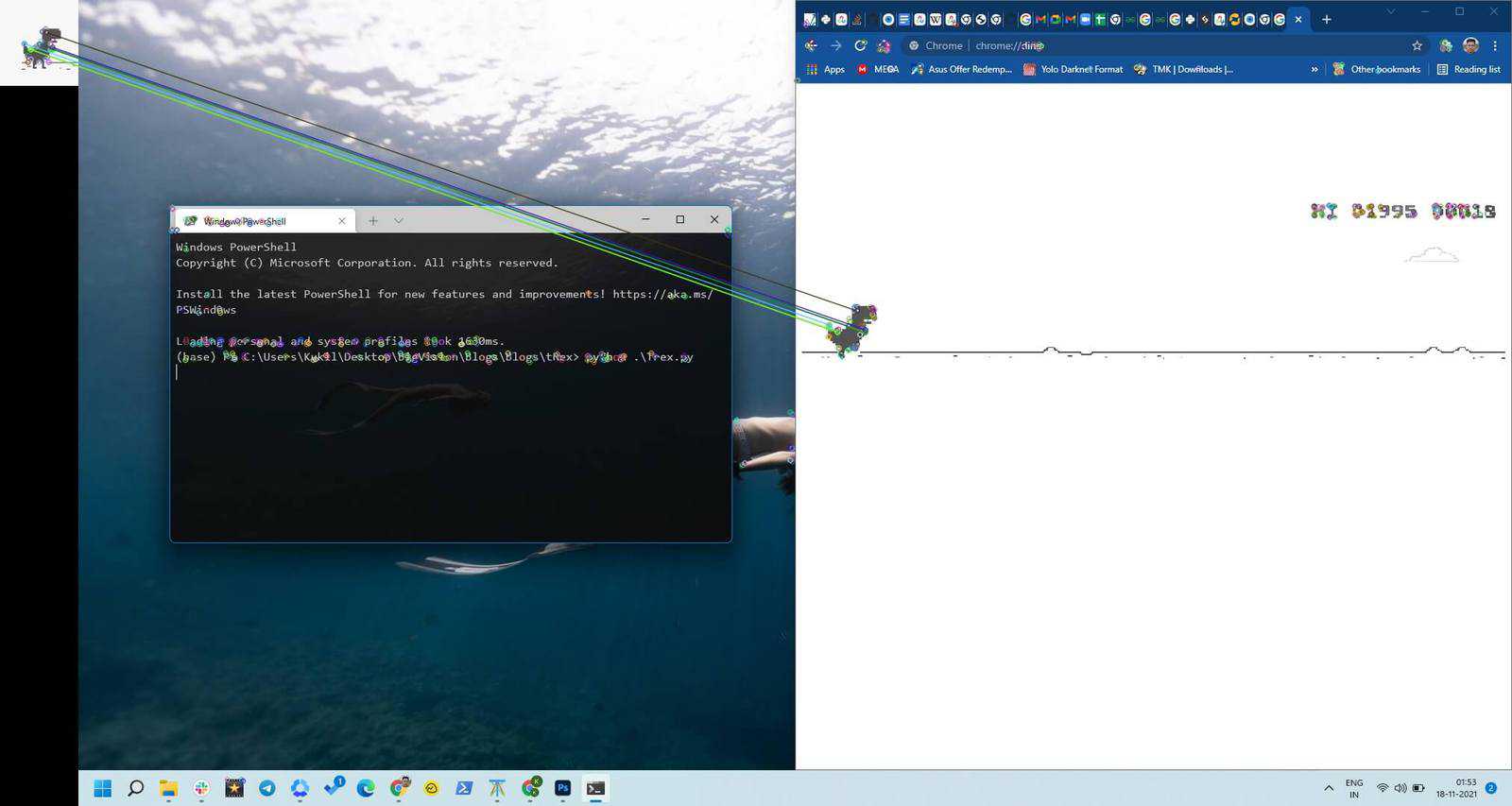 Make a bot that plays chrome dino game in python, OpenCV Tutorial