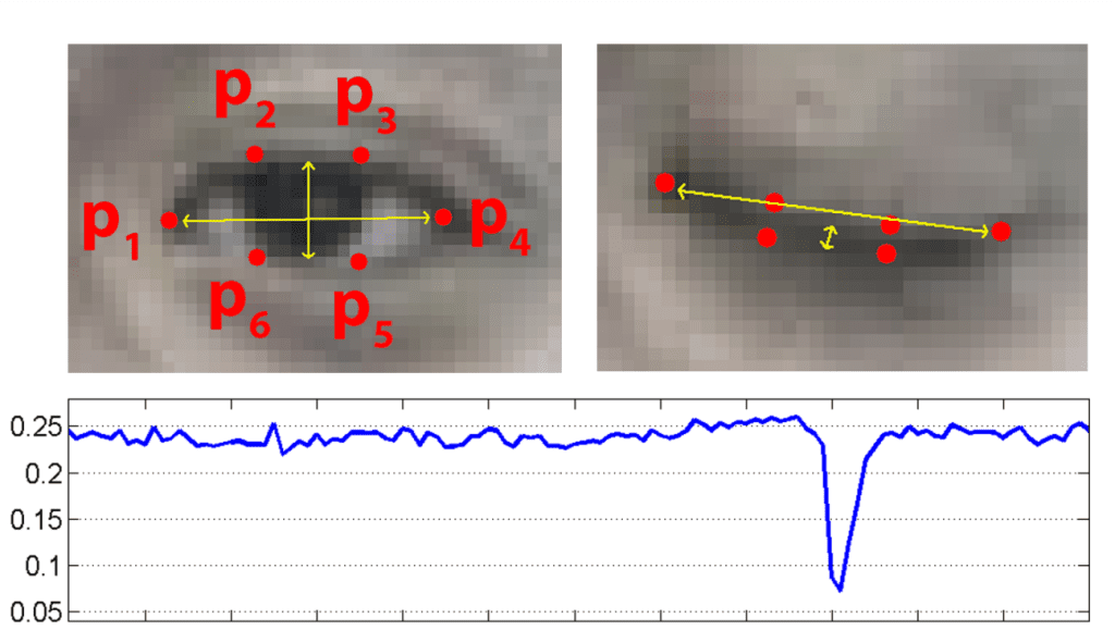 Eye landmarks points used in drowsy driver detection for calculating EAR.