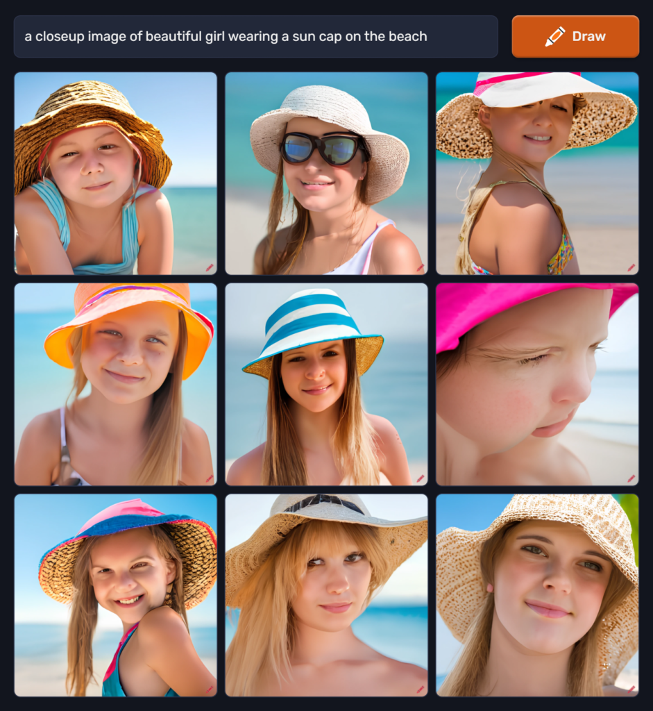 dalle mini prompt - a closeup image of beautiful girl wearing a sun cap on the beach