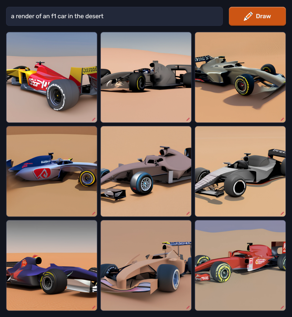 dalle mini prompt - a render of an f1 car in the desert