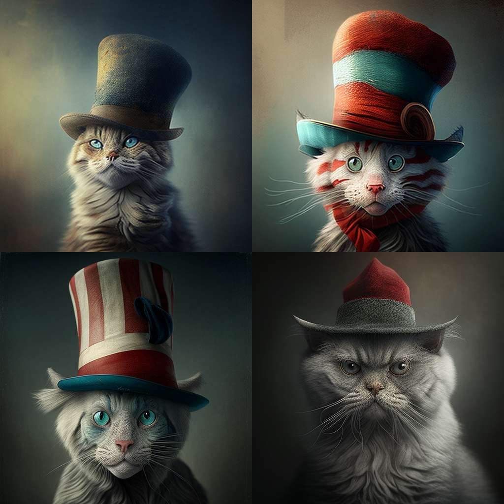 generated midjourney image using prompt: cat in hat