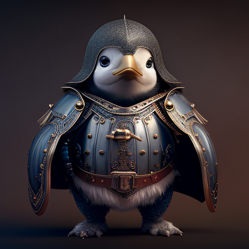 Prompt : adorable penguin in leather armor
