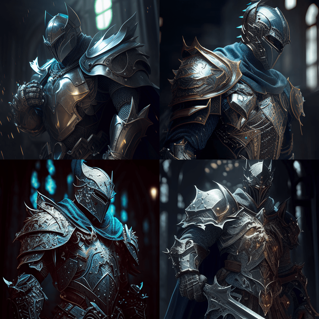 Prompt : knight with diamond armor --v 4, midjourney version v4 prompts