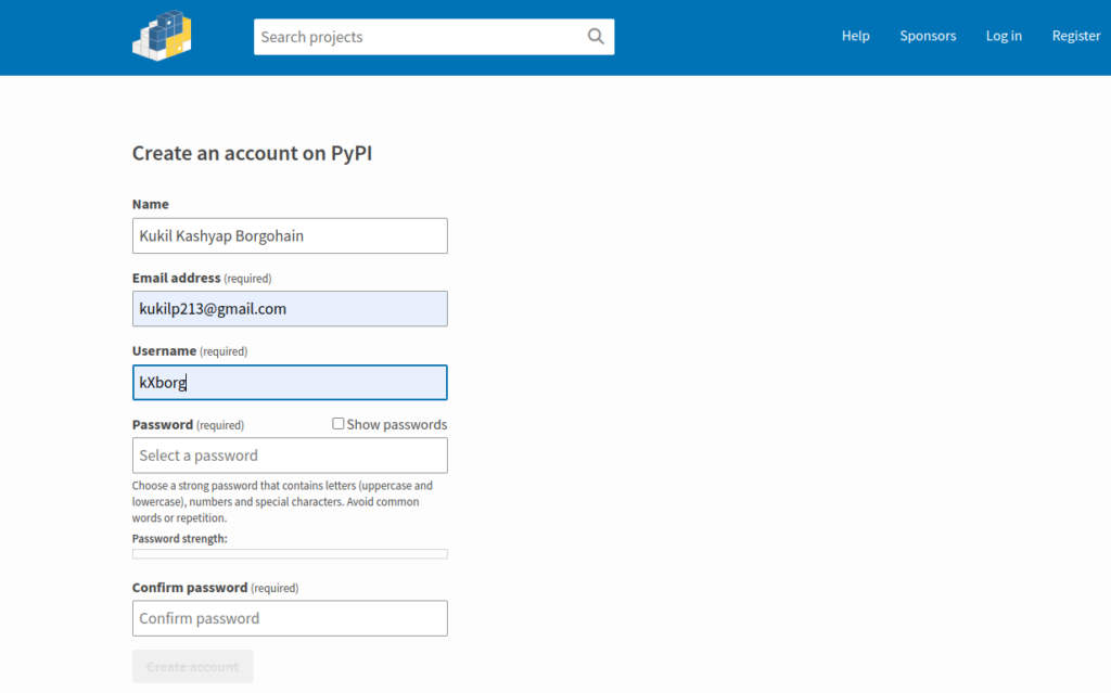 Creating account in PyPi for distributing pip installable packages 