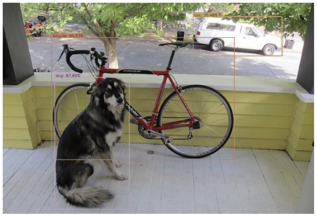 EfficientDet results dog, bicycle, car