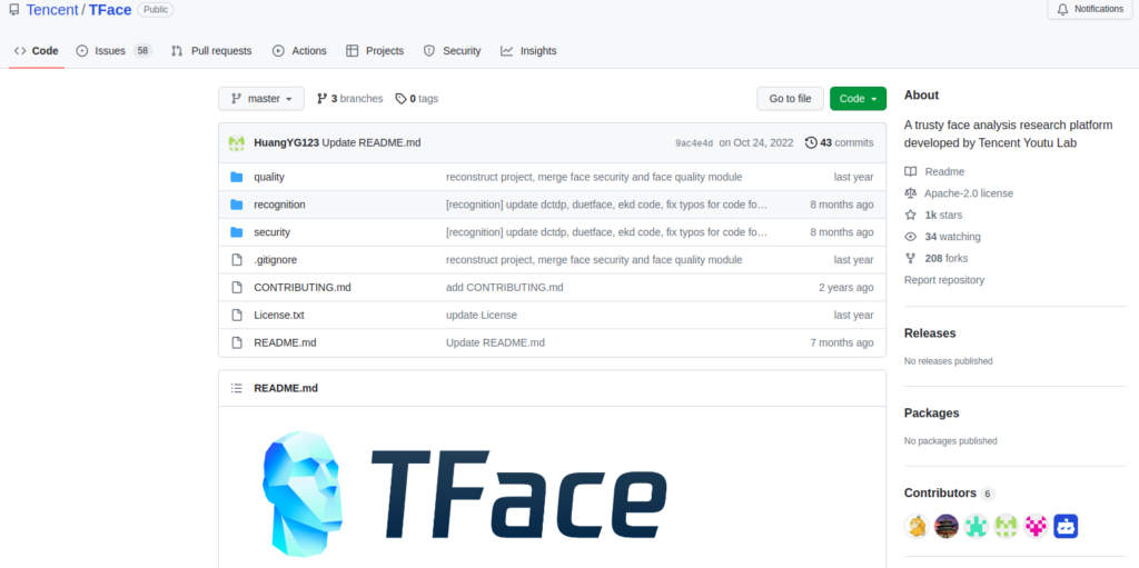 TFace Repository on GitHub for Face Recognition Toolkit