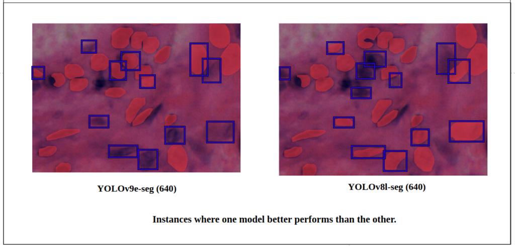 yolov9 instance segmentation -Quantitative detection difference between YOLOv9e-seg v/s YOLOv8l-seg.