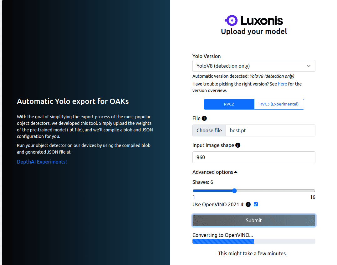 Luxonis YOLO Model Convertor Toolkit - Step-by-step guide to convert Pytorch model to OpenVINO