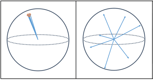 Output Collapse in Representation Learning where all feature vectors converge into a single point, indicating a failure to learn diverse representations whereas the rightmost circle represents No Collapse where where feature vectors are uniformly distributed across the hypersphere.