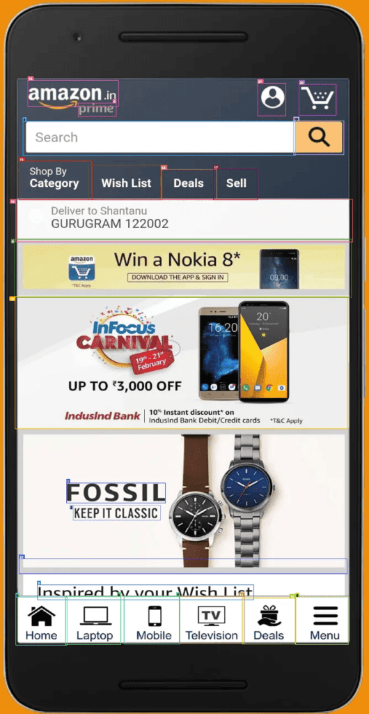 OmniParser icon detection on a Mobile UI page.
