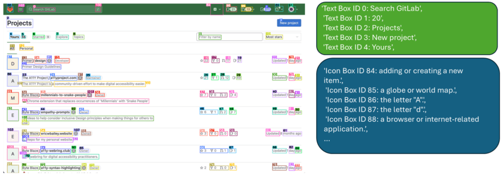 Screen parsing result in the OmniParser pipeline.
