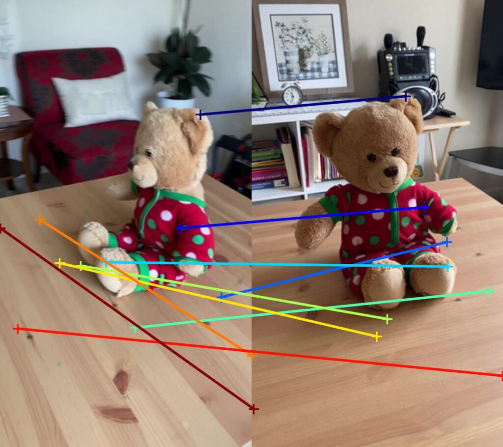 Image Matching between two images using DUSt3R - Not great results as DUSt3R wasn't trained for image matching. It gives imprecise correspondences