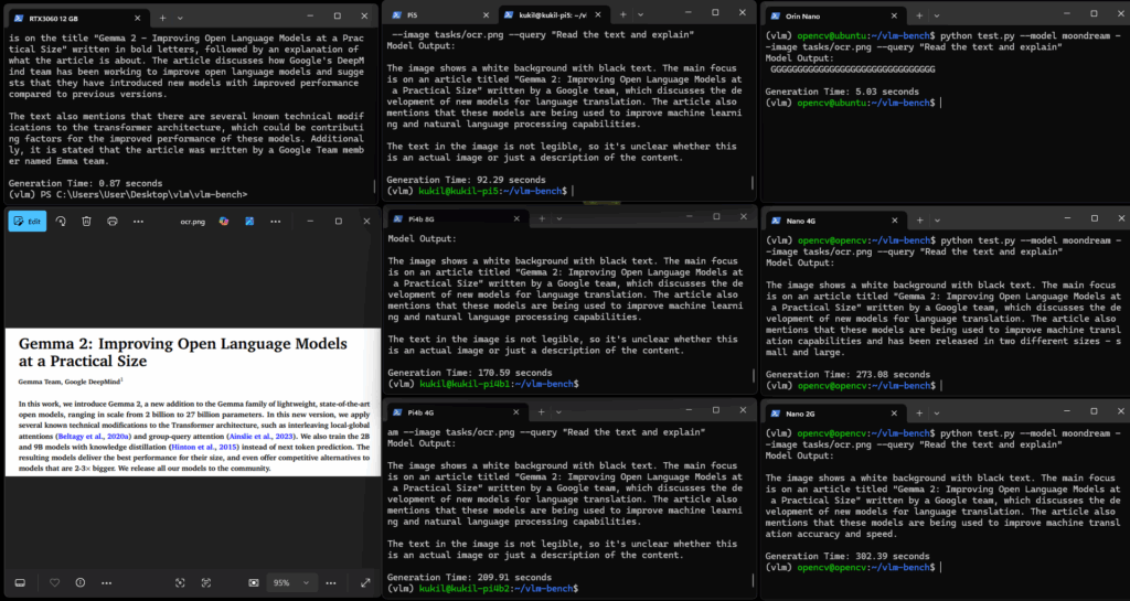 Moondream2 OCR VLM on edge devices